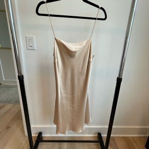 Backstage Champagne Silk Slip Mini Dress